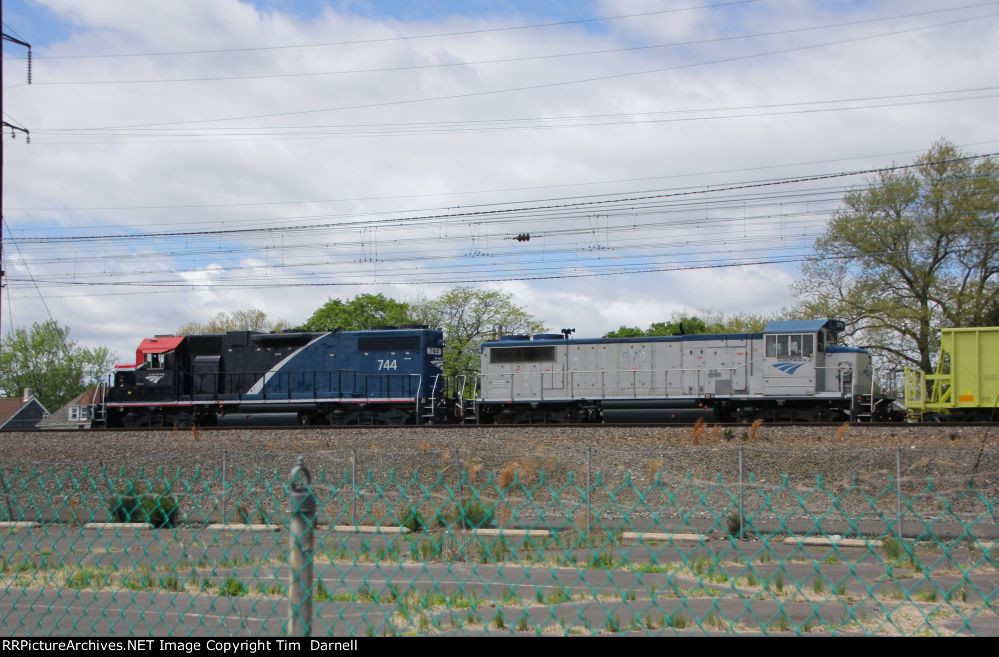 AMTK 744, 579 on a work train